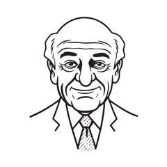 Old man with formal suit black and white vector illustration for classic portrait artwork design
