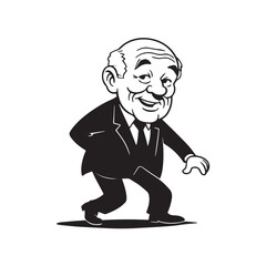 Old man with formal suit black and white vector illustration for classic portrait artwork design
