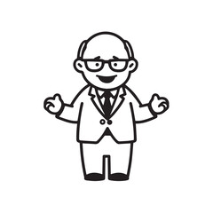 Old man with formal suit black and white vector illustration for classic portrait artwork design
