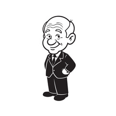 Old man with formal suit black and white vector illustration for classic portrait artwork design
