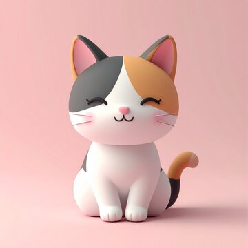 可愛い三毛猫の3Dイラスト（3D illustration of a cute calico cat）
