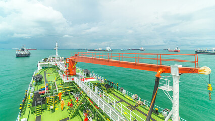 Green deck of the tanker under blue sky timelapse
