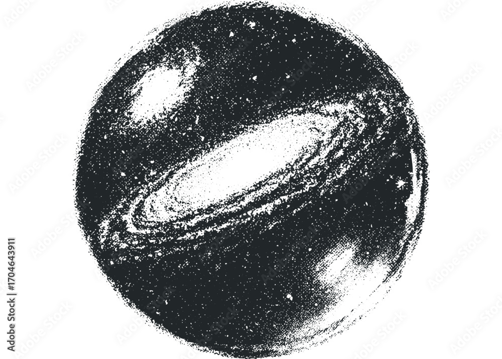 Wall mural grainy circle spiral galaxy image with textured effect. vector hand drawn illustration
