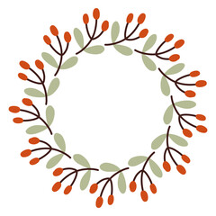 Autumn berry circle frame. Round border made of fall berries. The berries have different shapes and are arranged in a circle. Vector flat isolated on white background.