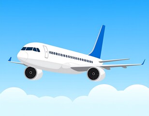 Obraz premium Cartoon airplane soaring through a partly cloudy sky