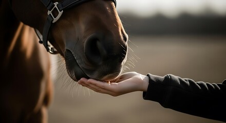 Horse Receiving Food From Hand.