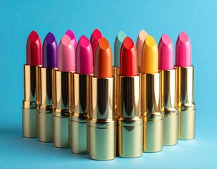 Obraz premium A heart-shaped arrangement of colorful lipsticks in gold tubes