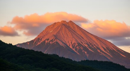 Majestic Volcano Peak at Sunrise.