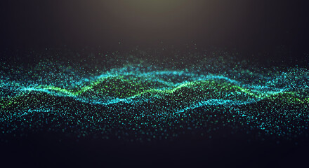 abstract particle wave with glowing data stream and digital energy flow
