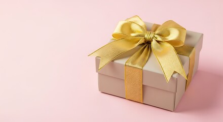 Obraz premium Gift Box with Gold Ribbon on Pink Background.