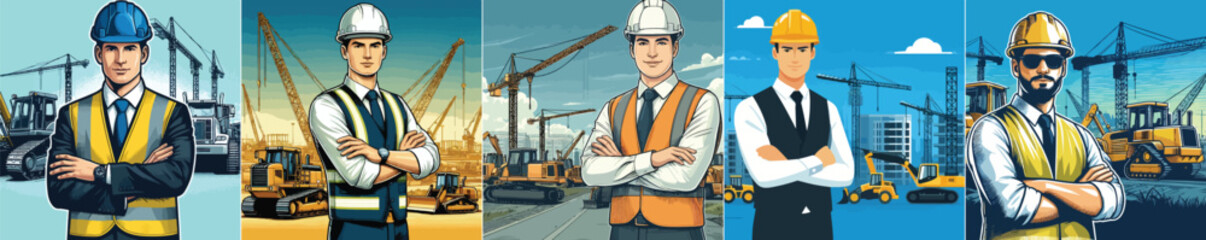 Vector image of a contractor with a heavy equipment background