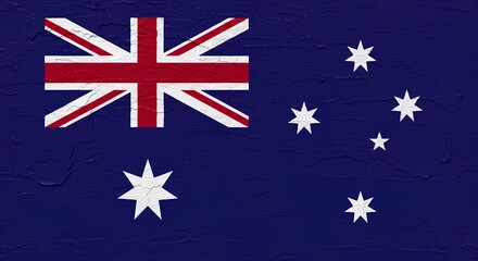 Fototapeta premium An artistic abstract depiction of the Australia flag, with a deep blue painted background, the Union Jack reinterpreted in textured strokes, and the Southern Cross stars glowing.