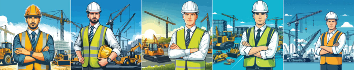 Vector image of a contractor with a heavy equipment background