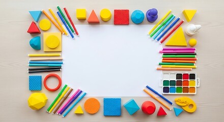 Colorful School Supplies and Shapes Background.
