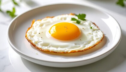 Fried egg on white plate