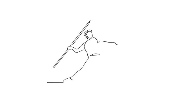 Animated self drawing of Athletics sports video design illustration. Javelin themes design in simple linear continuous style video concept. Great design for sports campaign and business purpose.