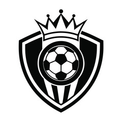 Obraz premium Black and white soccer ball emblem with crown and shield on white background football crest