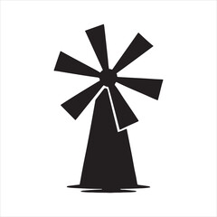 Minimalist Windmill Silhouette Design for Eco Friendly Energy Production Black and White Vector Illustration for Graphic Design Projects and Sustainable Development Concepts