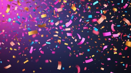 Obraz premium A colorful confetti falling down against a purple and blue gradient background for celebration