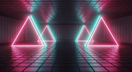 Neon Triangles in Futuristic Corridor.
