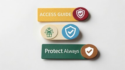 Colorful Icons with Text for Access Guide and Always Protect Concept