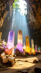 Colorful crystals in a cave