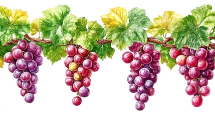 Watercolor Bunch of Grapes with Vine and Leaves for Design and Decoration