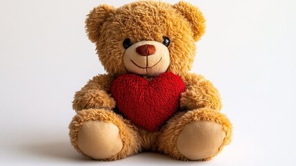 Obraz premium Brown Teddy Bear Holding a Red Heart Plush Toy