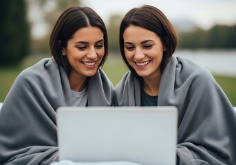 Two Women Relaxing with Laptop.