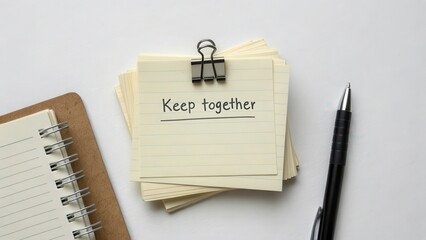 Sticky Note Reminder to Keep Together on Work Desk Surface