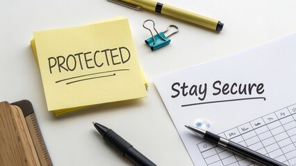 Sticky Notes with Messages on Desk for Security and Protection Concepts