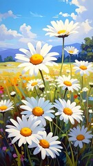 Colorful daisy field painting