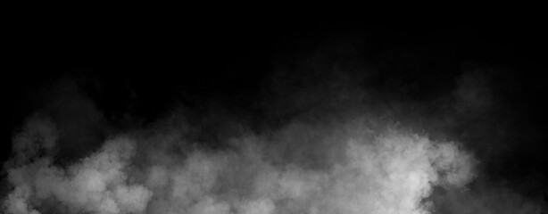 Panoramic view fire smoke, fog on isolated black background, creating a mysterious and backdrop, creating a dreamy, atmospheric effect for artistic