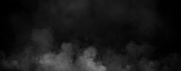 Panoramic view fire smoke, fog on isolated black background, creating a mysterious and backdrop, creating a dreamy, atmospheric effect for artistic