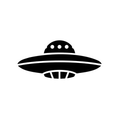 UFO Flying Saucer icon. Simple glyph style. Ship, outerspace, spaceship, mystery, technology, space, galaxy, fantasy, dish, alien concept. Silhouette, solid symbol. Isolated design.