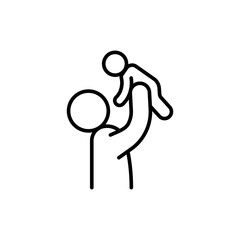 Fototapeta premium Father and son playing icon. Simple outline style. Dad, child, man holding kid, young, people, happy, fun, family concept. Thin line symbol. Isolated design.