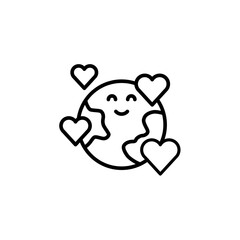 Earth love heart icon. Simple outline style. Element of peace day, happy, planet, world, heart, globe, cute, global, ecology, environment concept. Thin line symbol. Isolated design.
