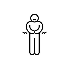 Hungry man icon. Simple outline style. Poor man, hunger, stomach, pain, holding, person, abdominal, adult, constipation, ache, sad people concept. Thin line symbol. Isolated design.