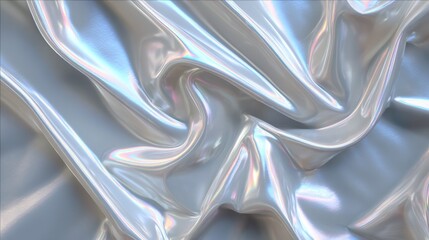 Shimmering Metallic Silver Fabric with Smooth Wrinkles and Reflective Surface