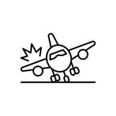 Plane crash icon. Simple outline style. Fly, aircraft, damage, sky, travel, airplane, airport, insurance concept. Thin line symbol. Isolated design.