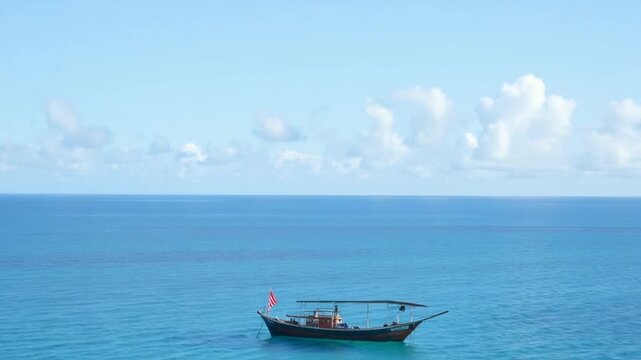 An Empty Boat On The Background Of The Horizon In The Ocean, Mauritius