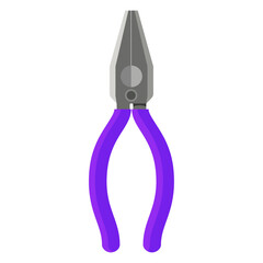 Detailed vector illustration of a needle-nose plier hand tool with purple grips