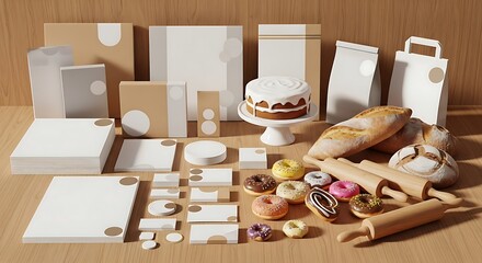 Bakery Branding Mockup Packaging, Bread, Donuts, and Cake