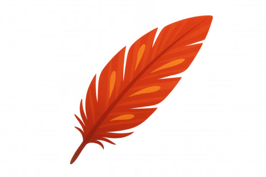 Single red feather with orange details floating on a transparent background, ideal for nature, bird, or writing related designs - Powered by Adobe