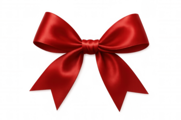 Realistic red silk ribbon bow isolated on transparent background, perfect for gift wrapping, greeting cards, and festive decorations