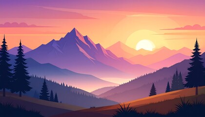Colorful mountain landscape at sunrise