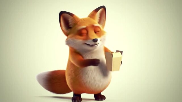 Cartoon fox holds gift box