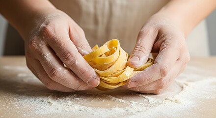 Hands Preparing Fresh Pasta.