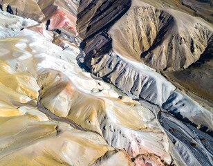 Colorful mountain canyons in aerial view