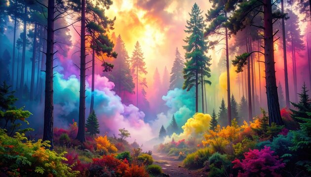Colorful mystical forest path - Powered by Adobe